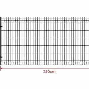 Sztywne ogrodzenie panelowe 3D 123x250 fi 5mm w kolorze antracytowym RAL 7016, zbliżenie na gruby drut i przetłoczenie.