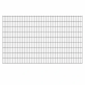 Wysoki i mocny panel ogrodzeniowy 2D o wysokości 183 cm i szerokości 250 cm, wykonany ze stali ocynkowanej z podwójnym drutem poziomym 6/5/6 mm, kolor czarny RAL 9005.